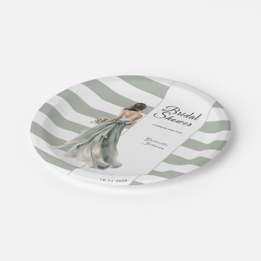Sage Green Stripes Brautparty Pappteller (Schrägansicht)