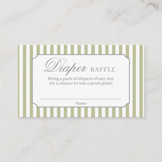 Sage Green Stripes Diaper Raffle Card Begleitkarte (Vorderseite)