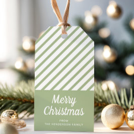 Sage Green Stripes Frohe Weihnachten Geschenkanhänger