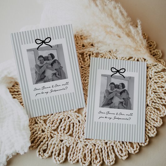 Sage Green Stripes Godparents Proposal Einladung