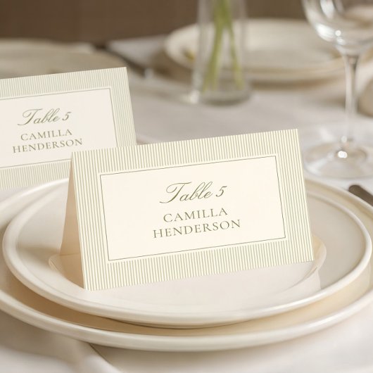 Sage Green Stripes Place Cards Tischnummer