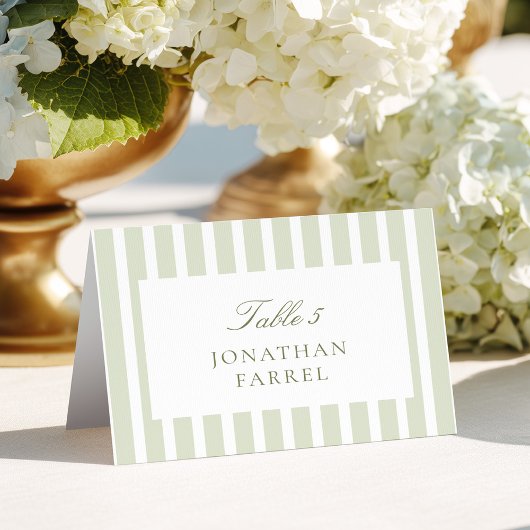 Sage Green Stripes Place Cards Tischnummer