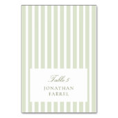 Sage Green Stripes Place Cards Tischnummer (Vorderseite)