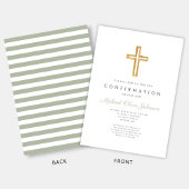 Sage Green Stripes Religious Boy Bestätigung Einladung