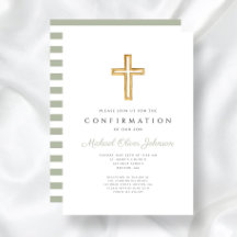 Sage Green Stripes Religious Boy Bestätigung