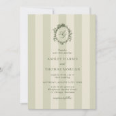 Sage Green Stripes Wedding Einladung (Vorderseite)
