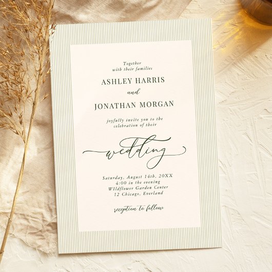 Sage Green Stripes Wedding Invitation Einladung