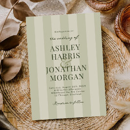 Sage Green Stripes Wedding Invitation Einladung