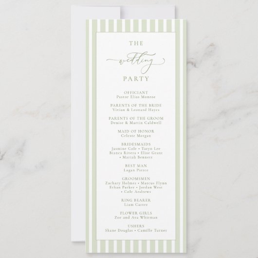 Sage Green Stripes Wedding Program Einladung (Rückseite)