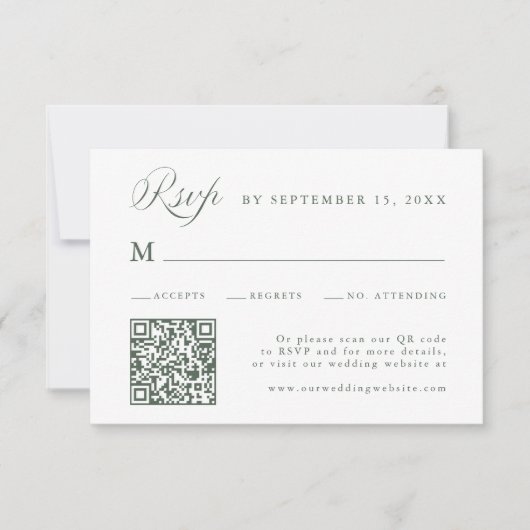 Sage Green Stylish Calligraphy Script Wedding RSVP (Vorderseite)