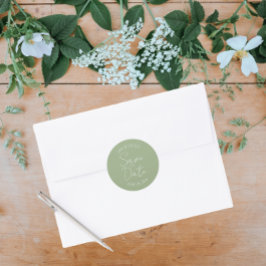 Sage Green stylisierte Hochzeit Speichern Sie das  Runder Aufkleber