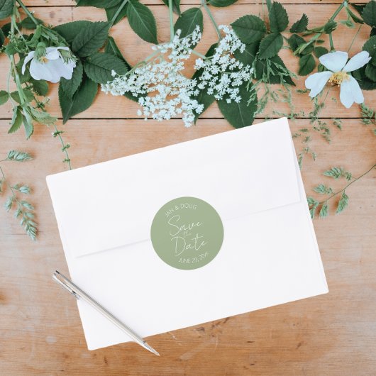 Sage Green stylisierte Hochzeit Speichern Sie das  Runder Aufkleber