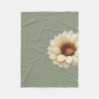 Sage Green Sunflower Throw Blanket Vintage Floral Fleecedecke