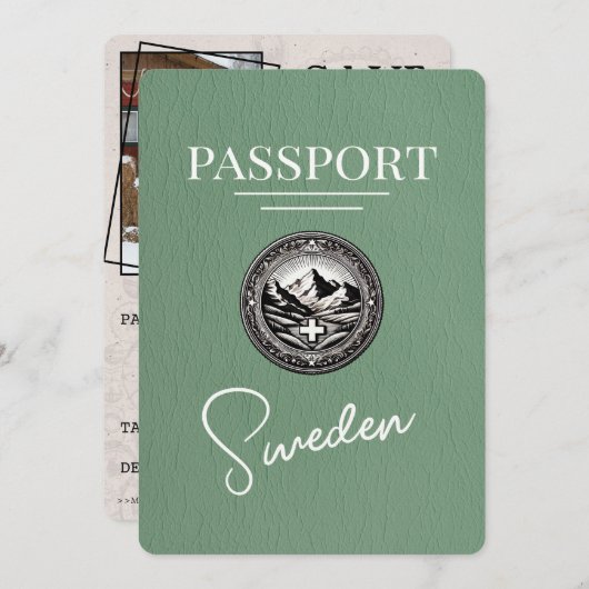 Sage Green Sweden Passport Save the Date (Vorne/Hinten)