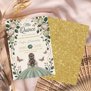 Sage Green Sweet 15 Goldene Krone Schmetterling  Einladung