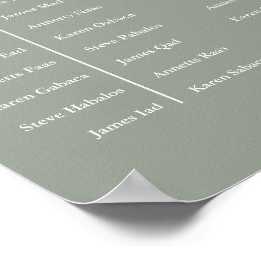Sage Green Table Plan Wedding Seating Chart Poster (Ecke)