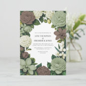 Sage Green, Taupe & Ivory Floral Wedding Einladung (Stehend Vorderseite)