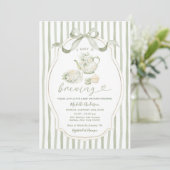 Sage Green Tea Party Baby Shower Stripe Invitation Einladung (Stehend Vorderseite)