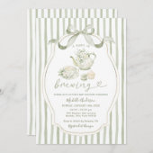 Sage Green Tea Party Baby Shower Stripe Invitation Einladung (Vorne/Hinten)