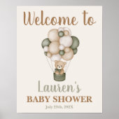 Sage Green Teddy Bear Baby Dusche Begrüßungszeiche Poster (Vorne)