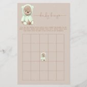 Sage Green Teddy Bear Baby Dusche Bingo Game Flyer (Vorne)