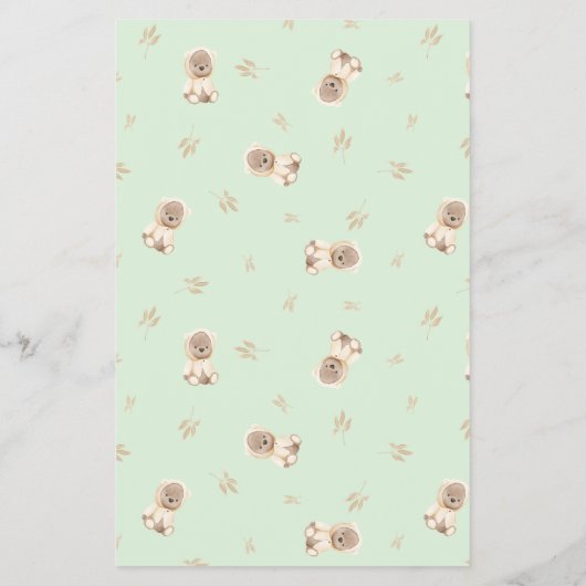 Sage Green Teddy Bear Baby Dusche Bingo Game Flyer (Hinten)