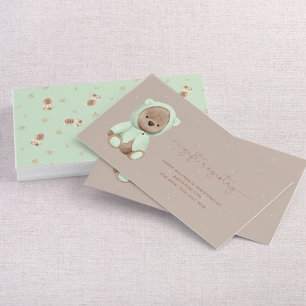 Sage Green Teddy Bear Baby Shooting Registrierung Visitenkarte