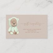 Sage Green Teddy Bear Baby Shooting Registrierung Visitenkarte (Vorderseite)