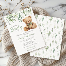 Sage Green Teddy Bear Bow Greenery Baby Boy Dusche