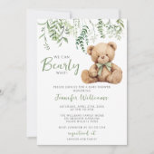 Sage Green Teddy Bear Bow Greenery Baby Boy Dusche Einladung (Vorderseite)