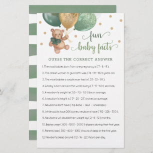 Sage Green Teddy Bear Fun Baby Facts Spiel