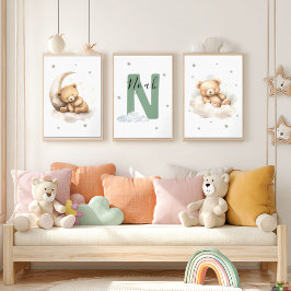 Sage Green Teddy Bear Nursery Wall Art Bilderwand Sets