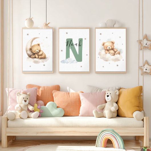 Sage Green Teddy Bear Nursery Wall Art Bilderwand Sets