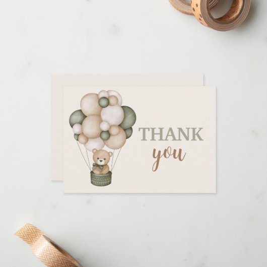 Sage Green Teddy Bear vielen Dank Mitteilungskarte (Vorderseite/Rückseite Beispiel)