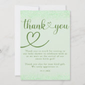 Sage Green Thank You Heart Confetti Script Dankeskarte (Vorderseite)