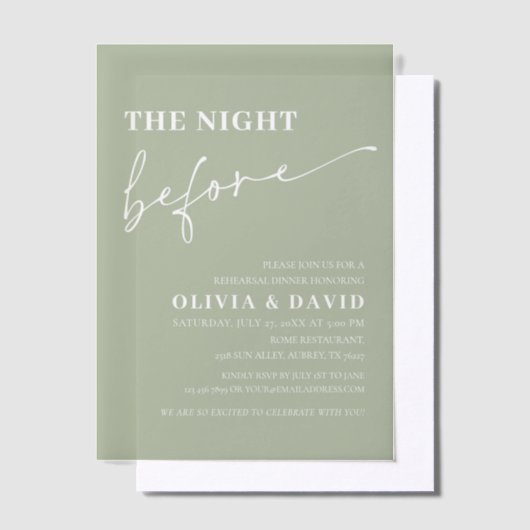 Sage Green The Night Before Probe Dinner Pergament Einladungen (Versetzt)