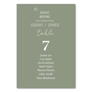 Sage Green the Night Before Wedding Seating Chart Tischnummer