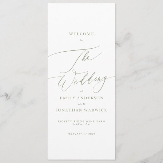 Sage Green The Wedding Modern Calligraphy Wedding Programm (Vorderseite)