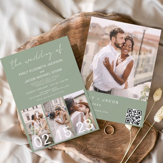 Sage Green The Wedding of Calligraphy QR-Code Einladung