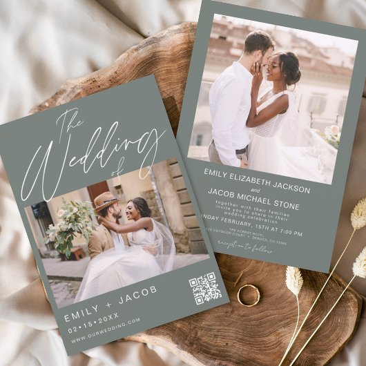 Sage Green The Wedding of Minimalistisch QR code Einladung
