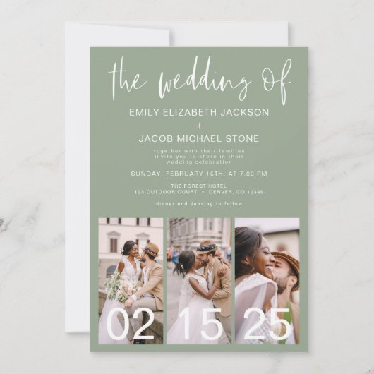 Sage Green The Wedding of Minimalistisch QR code Einladung (Vorderseite)