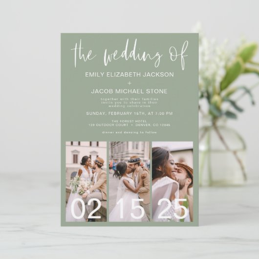 Sage Green The Wedding of Minimalistisch QR code Einladung (Stehend Vorderseite)