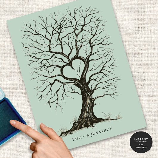 Sage Green ThumbPrint Tree Wedding Gästebuch