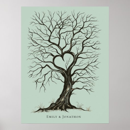Sage Green ThumbPrint Tree Wedding Gästebuch (Vorne)