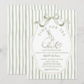Sage Green Time for Tea Rabbit Invitation Einladung (Vorne/Hinten)