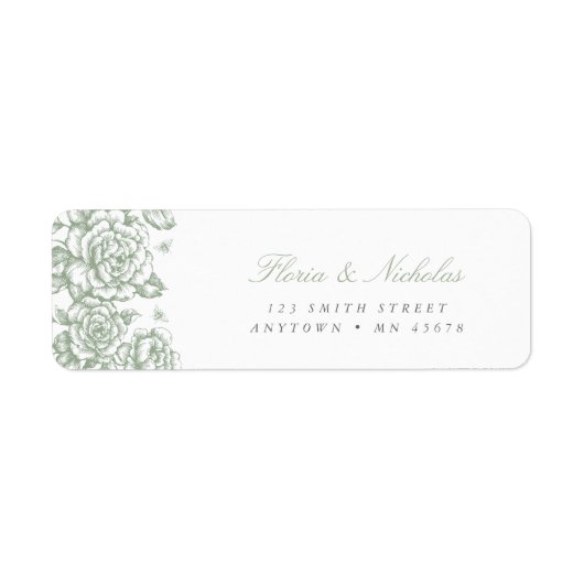Sage Green Toile Address Label Französisches Chino (Vorne)