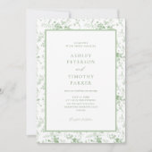 Sage Green Toile Classic Bloral Wedding Einladung (Vorderseite)