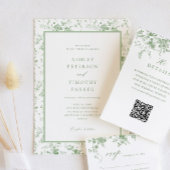 Sage Green Toile Classic Bloral Wedding Einladung