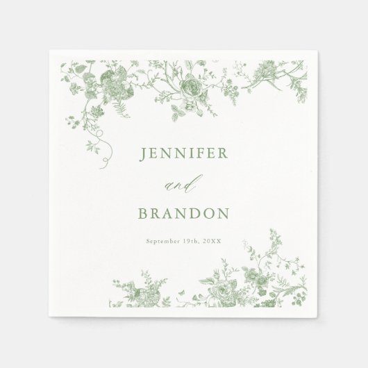 Sage Green Toile Classic Wedding Napkins Serviette (Vorderseite)