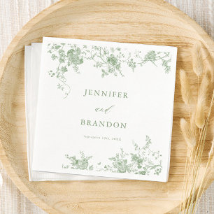 Sage Green Toile Classic Wedding Napkins Serviette